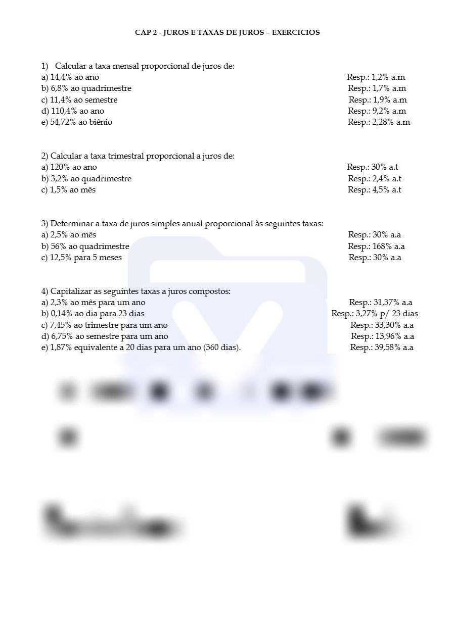 Primeira página: Lista de exercícios - Juros e taxas de juros