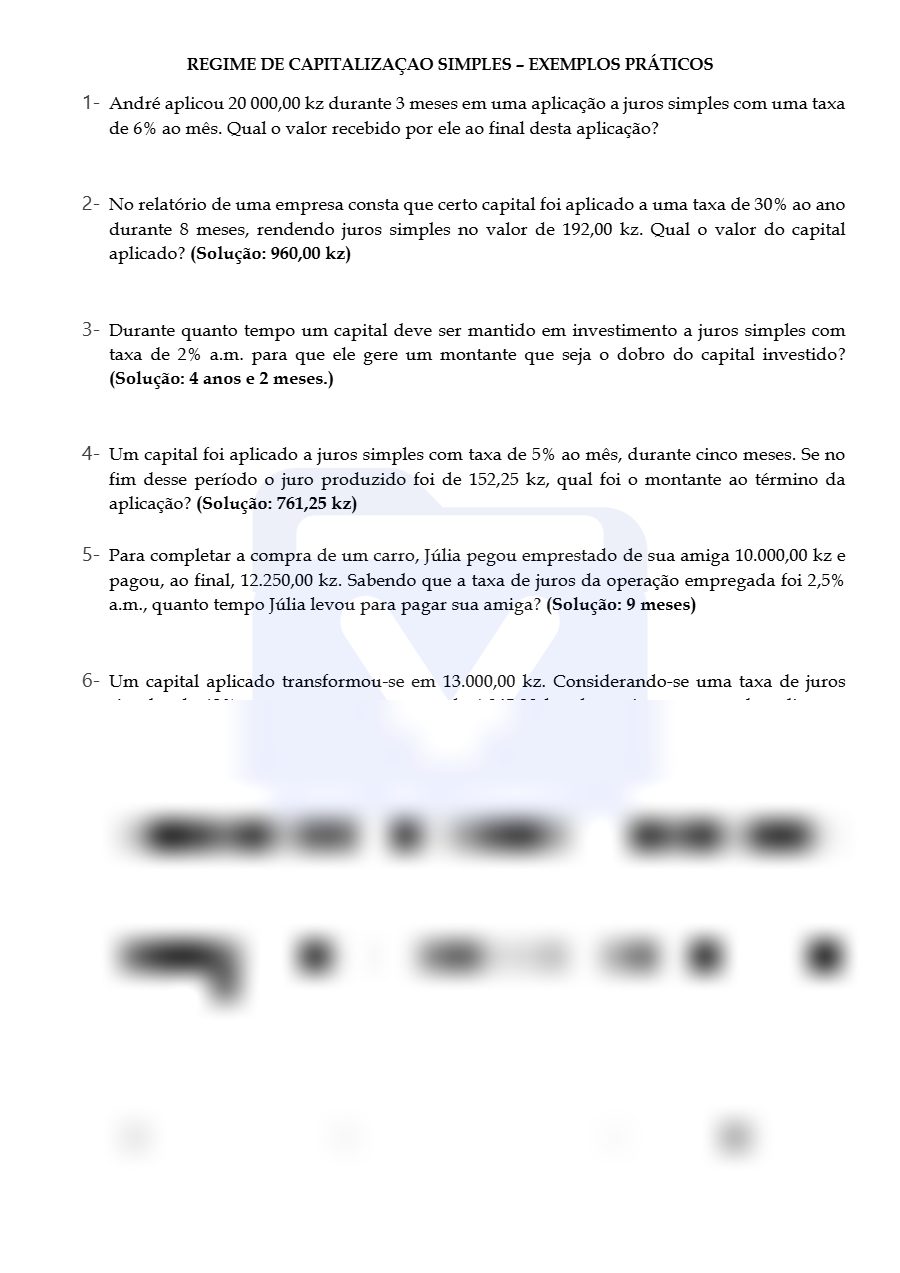Primeira página: Exemplos de regime de capitalização simples