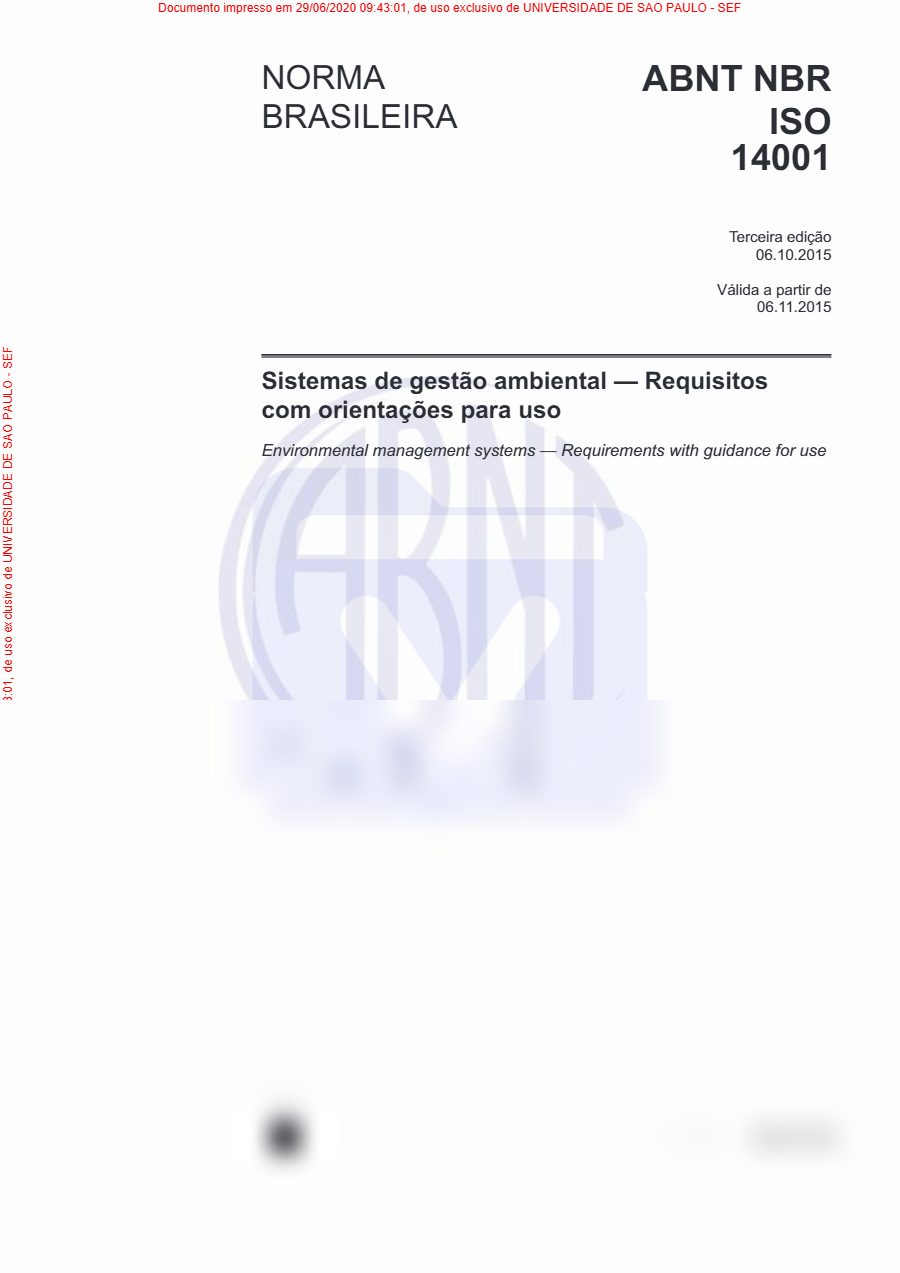 Primeira página: Norma ISO 14001-2015