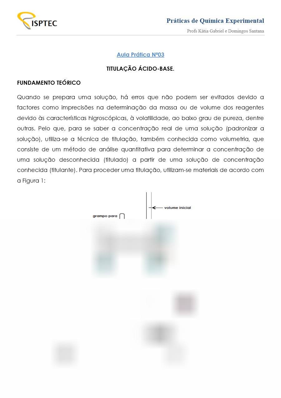 Primeira página: Guião da Aula Prática n.º 3 de Química Geral: titulação ácido-base · ISPTEC