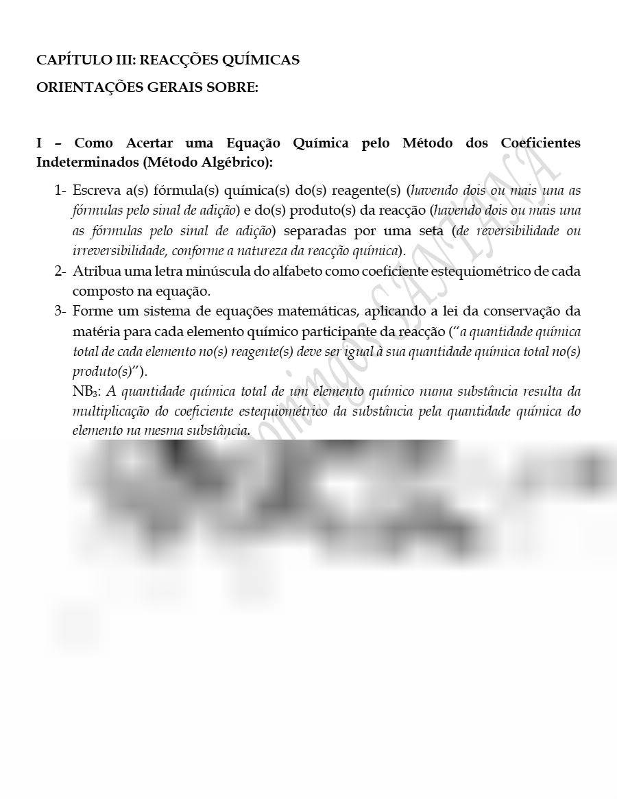 Primeira página: Resumo de Química Geral: acerto de equações e cálculos estequiométricos (Capítulo III) · ISPTEC