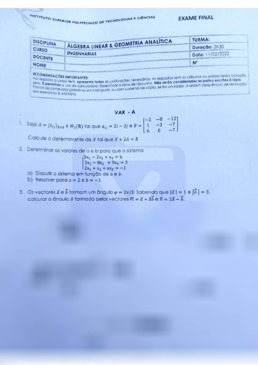 Primeira página: Exame Final - AL&GA, 2024