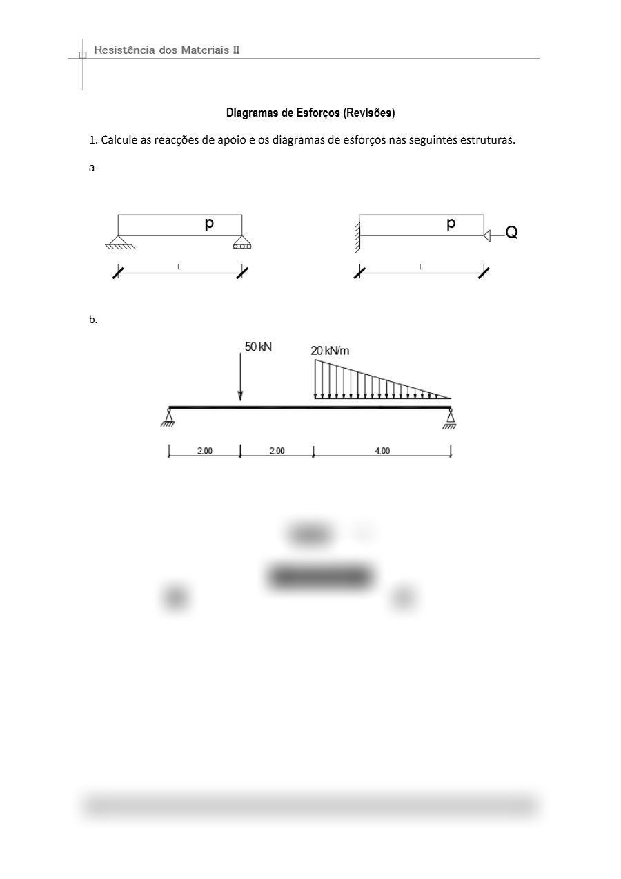 Primeira página: Exercícios de Resistência dos Materiais II: esforços, tensões e deformações · ISPTEC · 2024