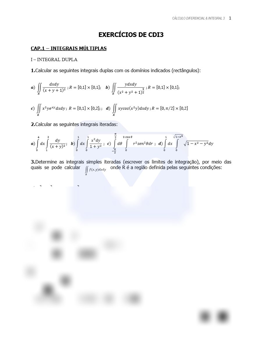 Primeira página: Lista de Exercícios de Cálculo Diferencial e Integral III – ISPTEC 2026 · Engenharia Civil · Prof. José Caluyna