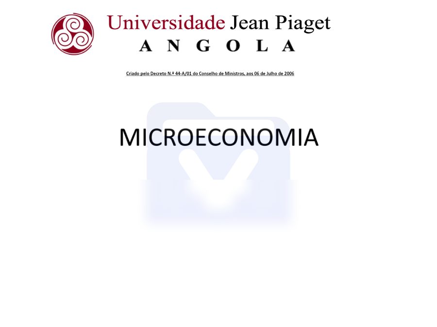Primeira página: Resumo Temático de Microeconomia – UniPiaget 2026 · Economia e Gestão · Prof. Julien David Zanzala