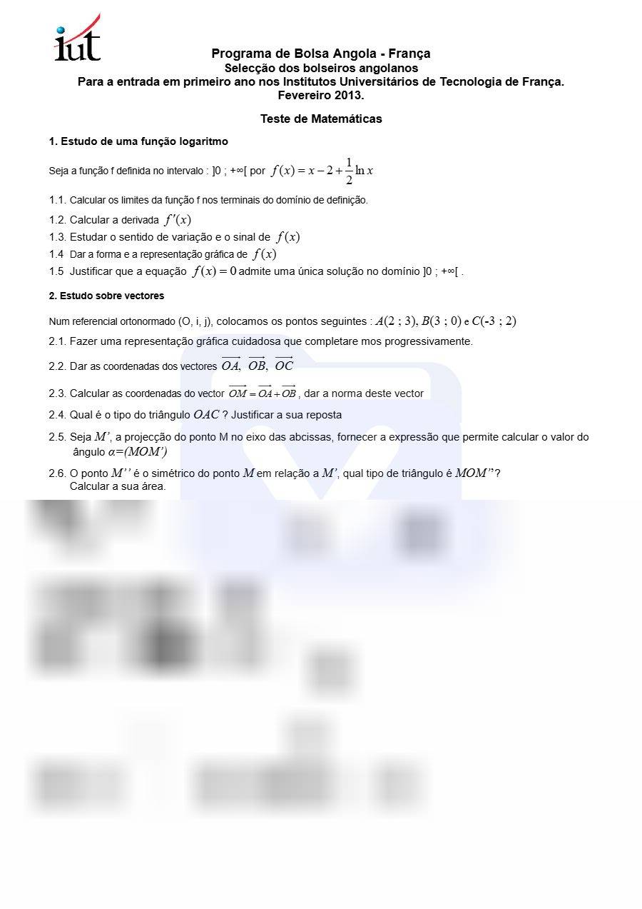 Primeira página: Testes de Matemática de 2013 ADIUT