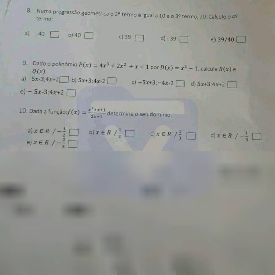 Primeira página: Fotos de algumas provas de Matemática · Prof. MIREMPET