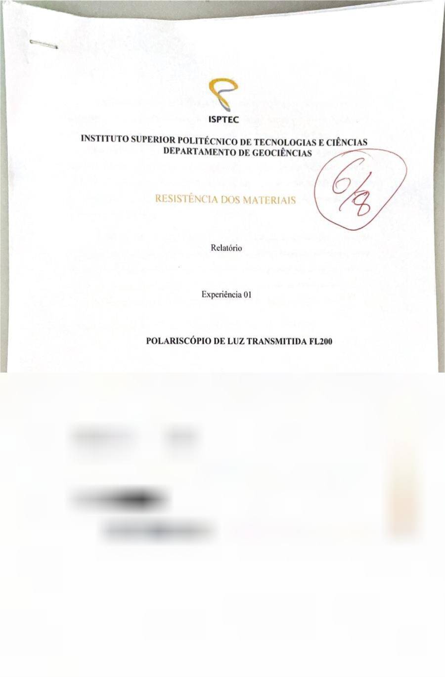 Primeira página: Relatório de Aula Prática de Resistência dos Materiais: fotoelasticidade · ISPTEC · 2024