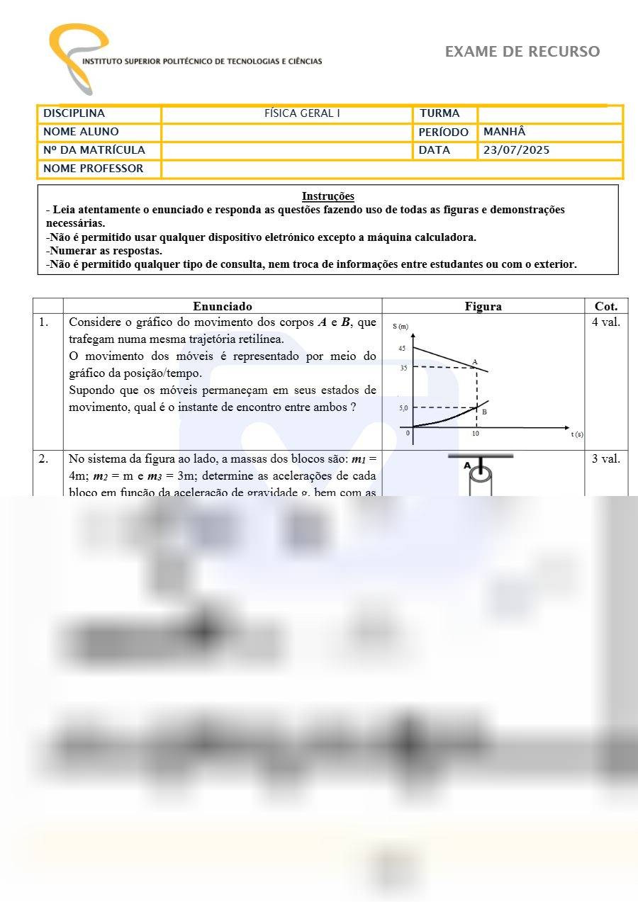 Primeira página: RECURSO DE FÍSICA GERAL 1 2025
