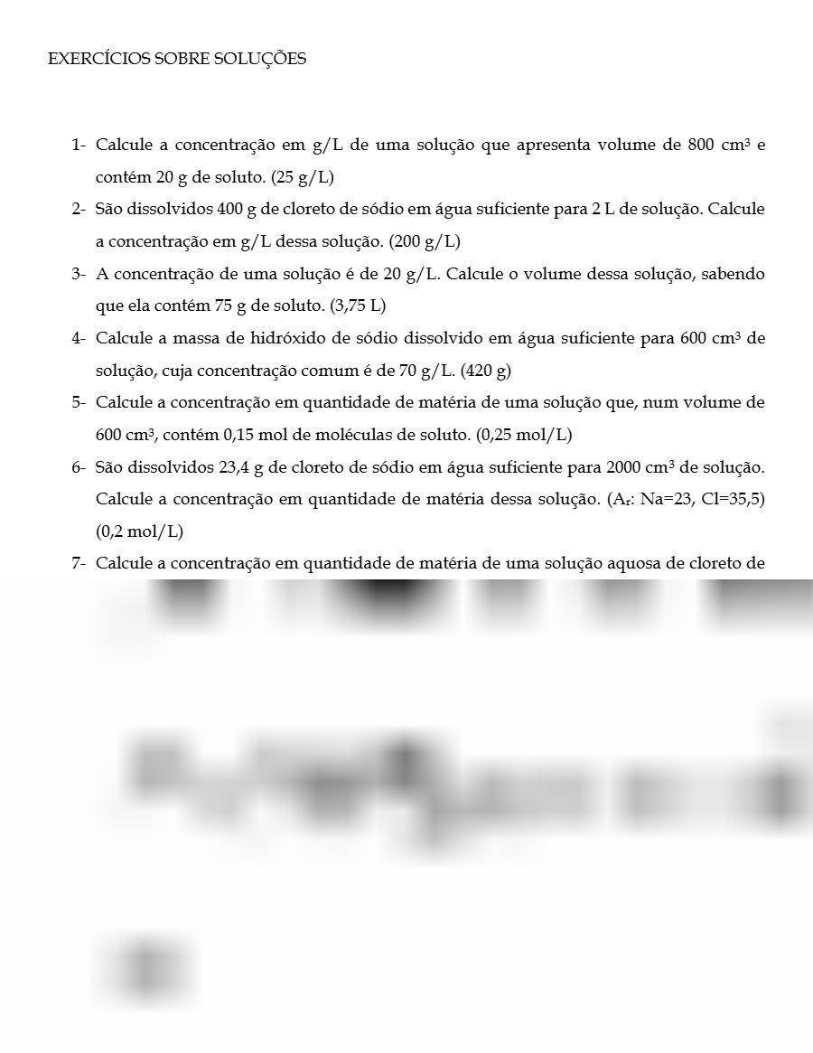 Primeira página: Lista de Exercícios de Química Geral: soluções e concentrações · ISPTEC