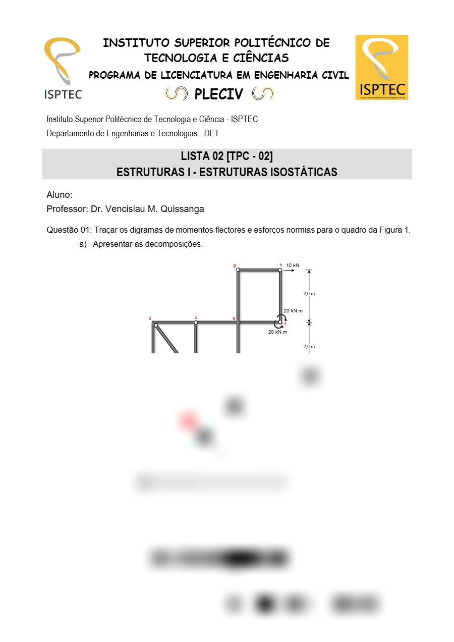Primeira página: Exercícios de Estruturas I · ISPTEC