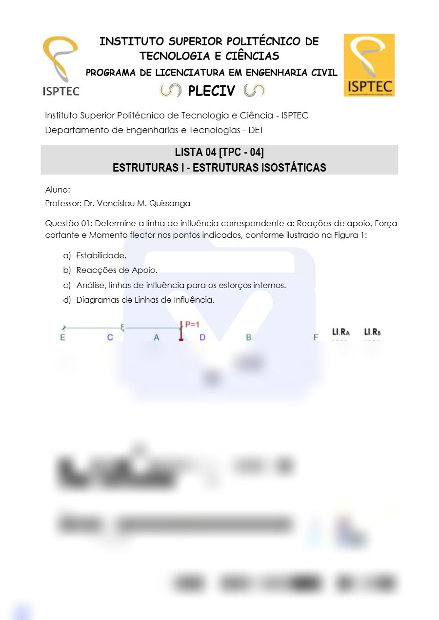 Primeira página: Lista de Exercícios – ISPTEC · Engenharia Civil · Prof. Venceslau Quissanga