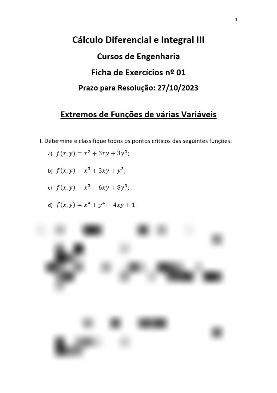 Primeira página: Exercícios de Cálculo Diferencial e Integral III – ISPTEC 2023 · Engenharia Civil e mais 5 cursos · Prof. Euclides Luís