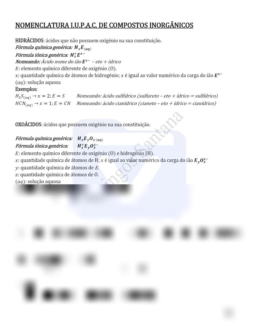 Primeira página: Nomenclatura I.U.P.A.C dos Compostos Inorgânicos